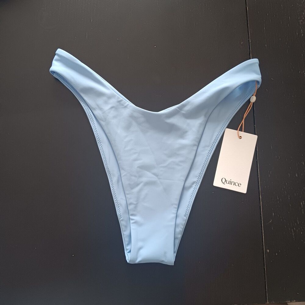 Quince Italian High-Leg Bikini Bottom Light Blue Size L UPF 50 beach lounge